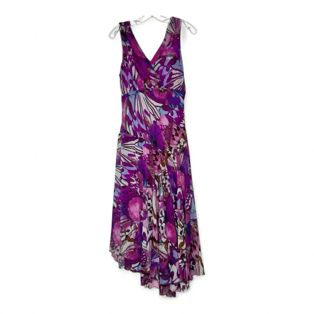 Rabbit Rabbit Rabbit Purple Floral Asymmetrical Dress V-Neck Fit Flare Sz 12 - Picture 3 of 14
